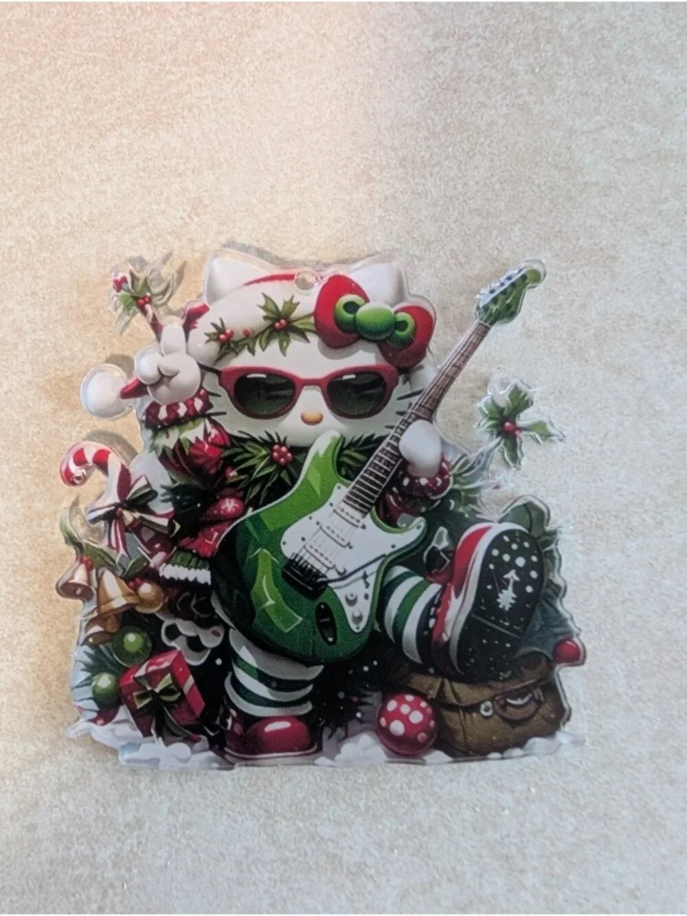 Hello Kitty 2D Acrylic Christmas Tree Ornament Cute Musical Guitar Design Lot 3